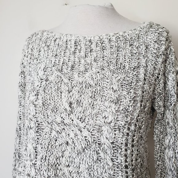 Free People Sweater Fisherman Cable Knit Boho Linen Grey XS - Picture 4 of 10